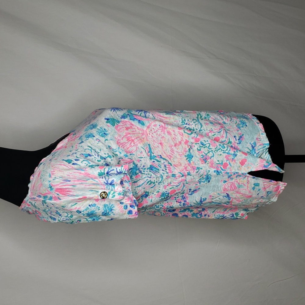 Lilly Pulitzer Inara 100% Linen Floral Vibrant Shirt Top Size M Beachy Coastal - Picture 6 of 15